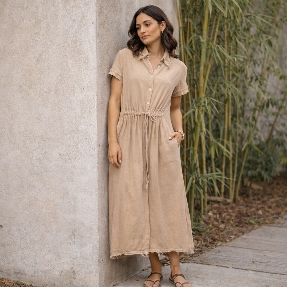 Raquel Allegra Natural Button up Dress gauge cotton size 0